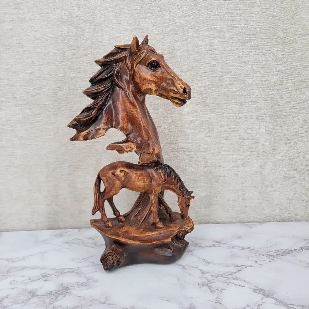 Horse Sculpture Resin Faux Wood Equestrian Western
